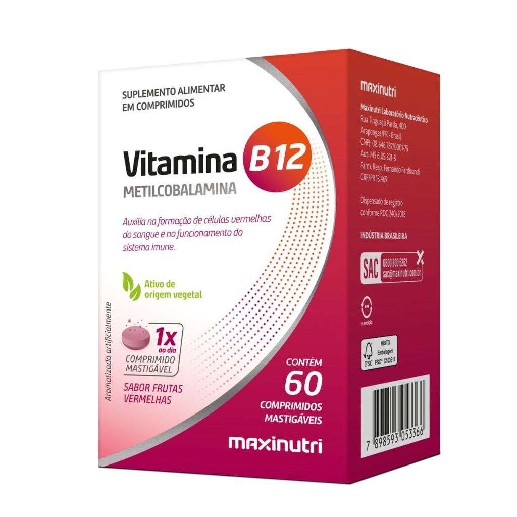 VITAMINA B12 MASTIGAVEIS – 60 caps MAXINUTRI