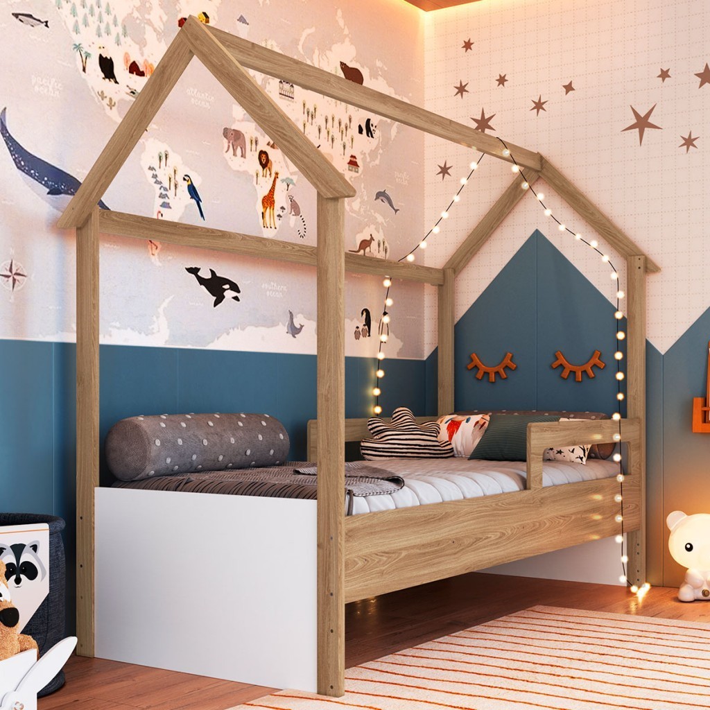 Cama Infantil Montessoriana Soninho Oak/Branco 