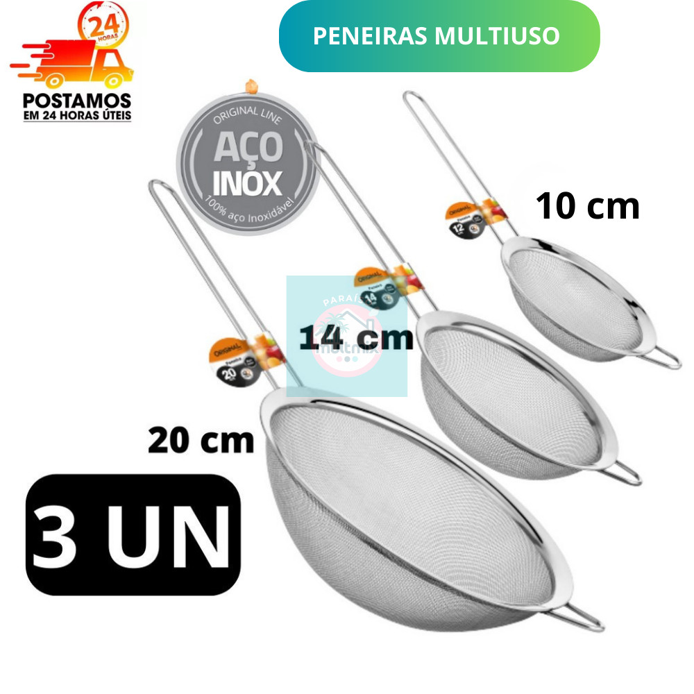 Kit 03 Peneira Coador Manual Em Aço Inox Para Coz