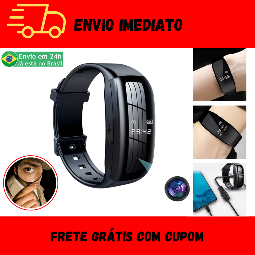 Mini Câmera Relógio Digital Filma Tira Foto Grav