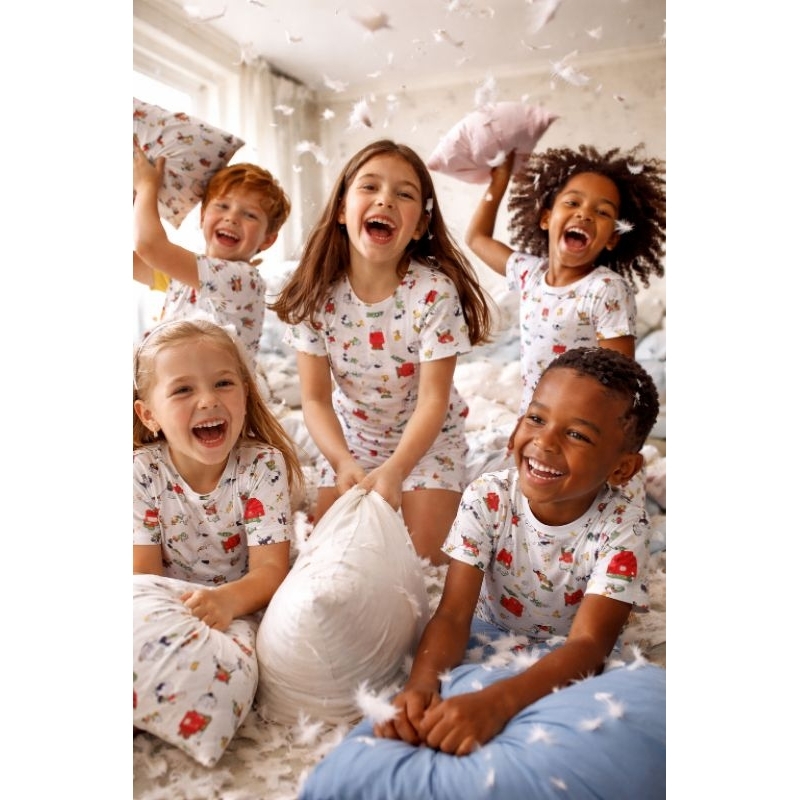 Pijama Infantil Snoopy Curto Azul e Branco- Confor