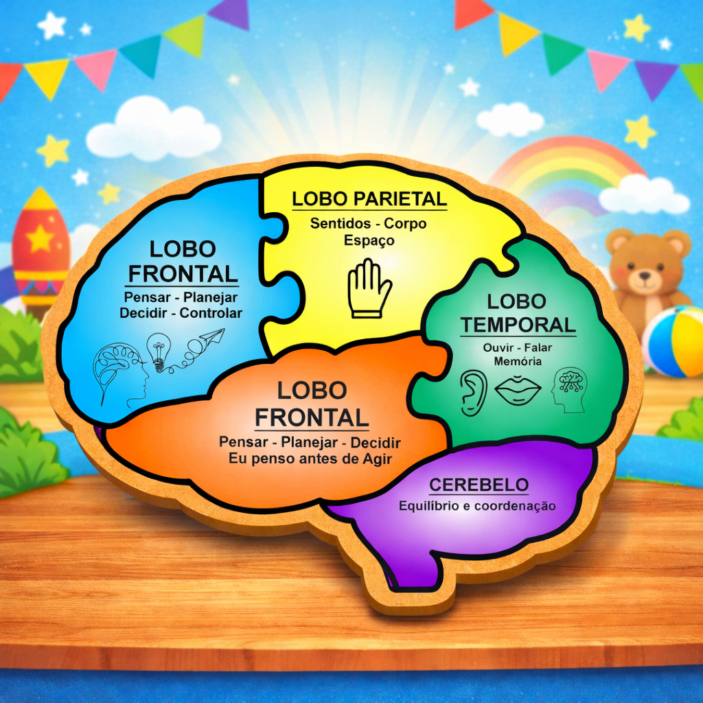 Quebra Cabeça Educativo Formato Cérebro MDF Infa