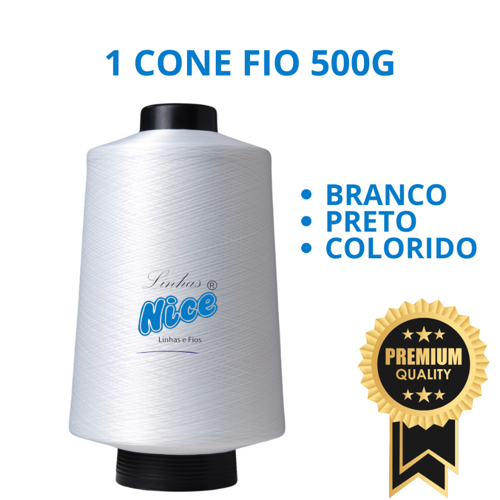 Fio Overloque 500g – 1 Cone Branco, Preto ou