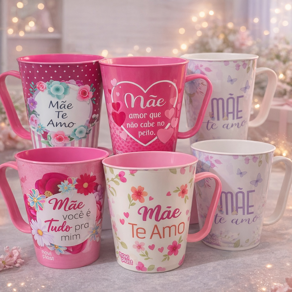 Kit Com 10 e 5 Canecas Decoradas Dias Da Mãe Pres