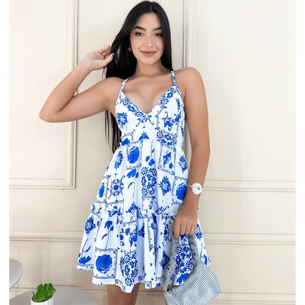 Vestido Curto Verão Estampado Floral Com Alça Fr