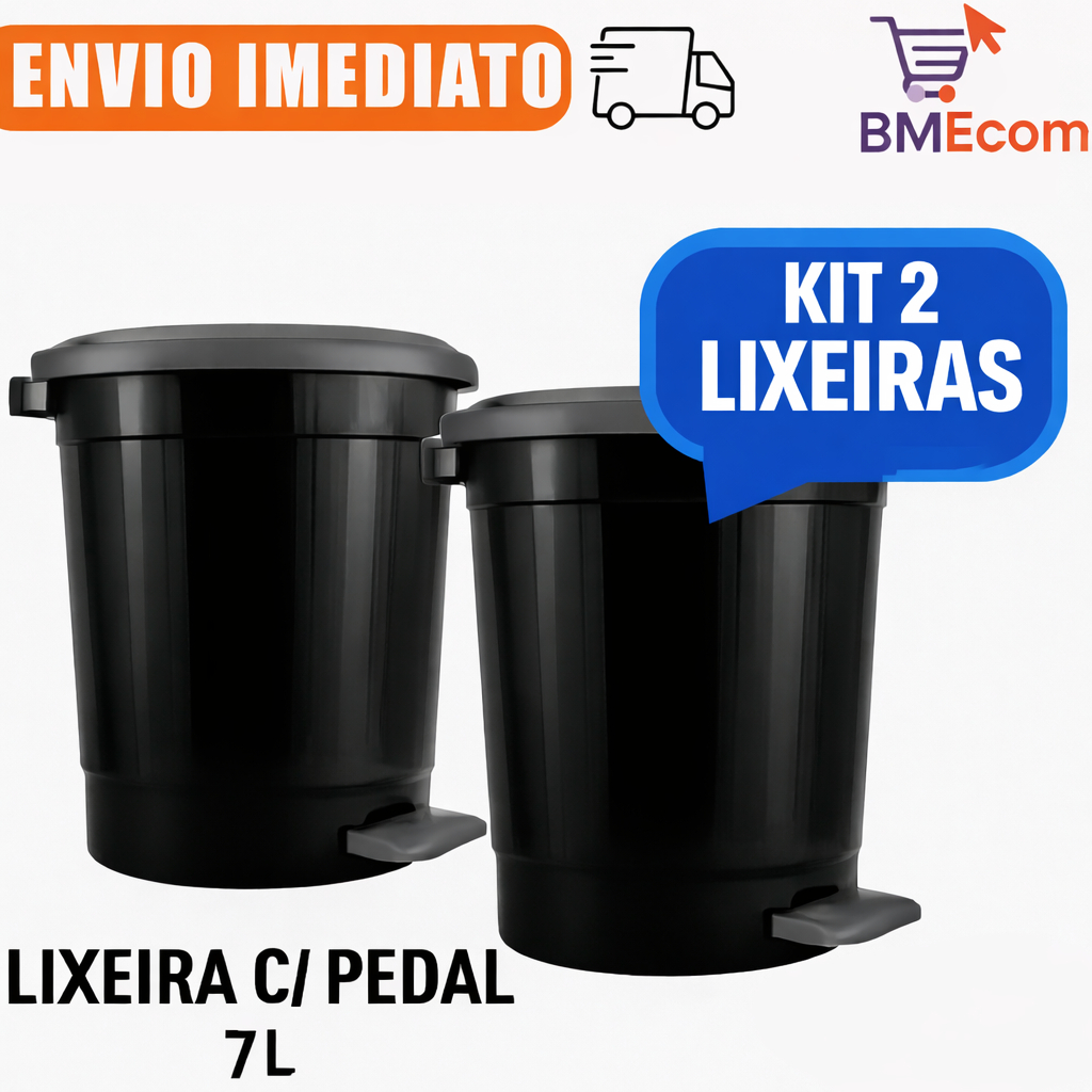 Kit 2 Lixeiras Redondas Com Pedal 7l Litros Preta 