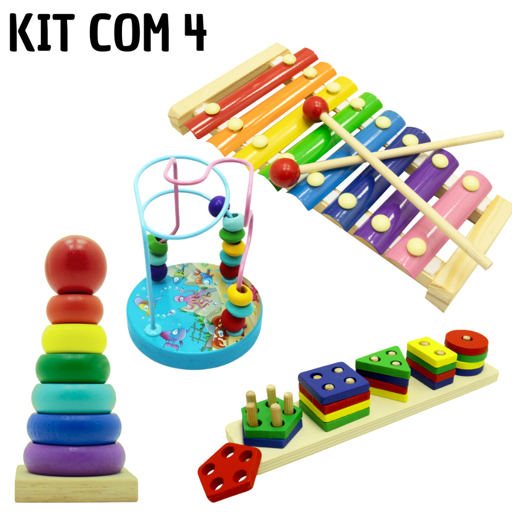 Kit 4 Brinquedos Educativo Coordenação Motora Pe