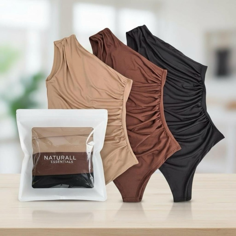 Kit 3 Body Feminino um Ombro Só com Drapeado Late