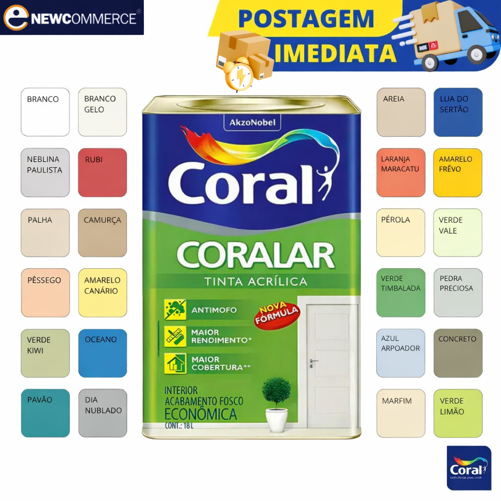 Tinta Acrílica Coral Coralar 18L Fosca Anti Mofo 