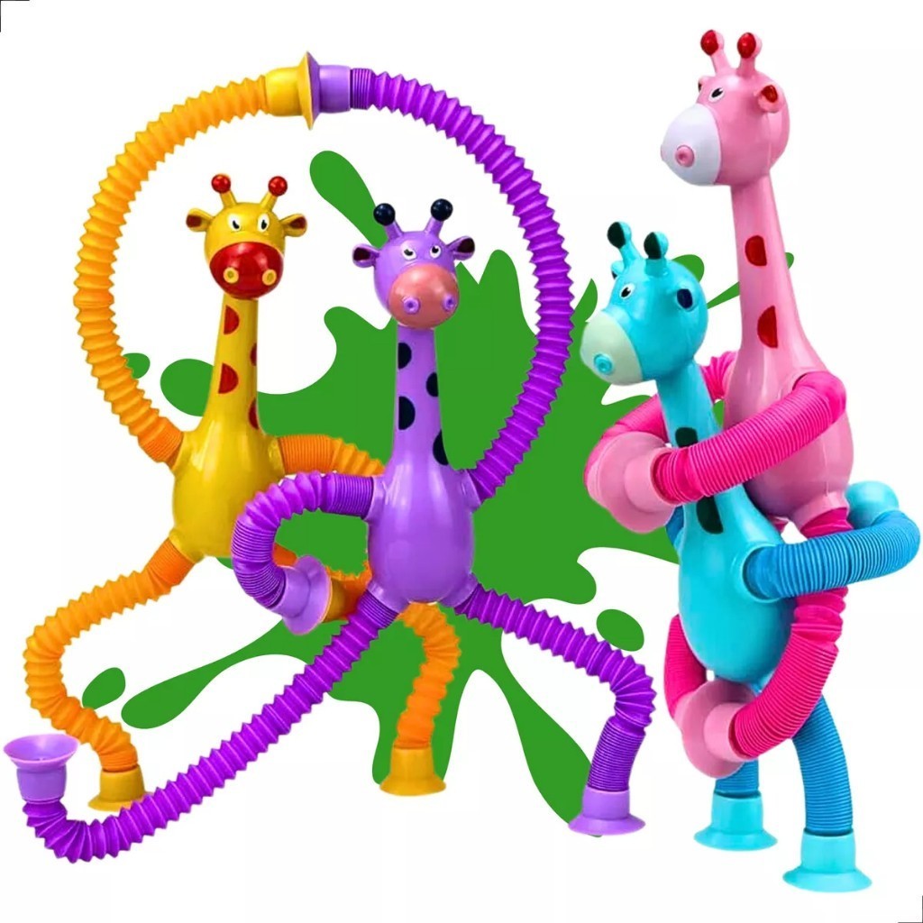 Kit com 4 girafas sucção pop tube luz led com ve