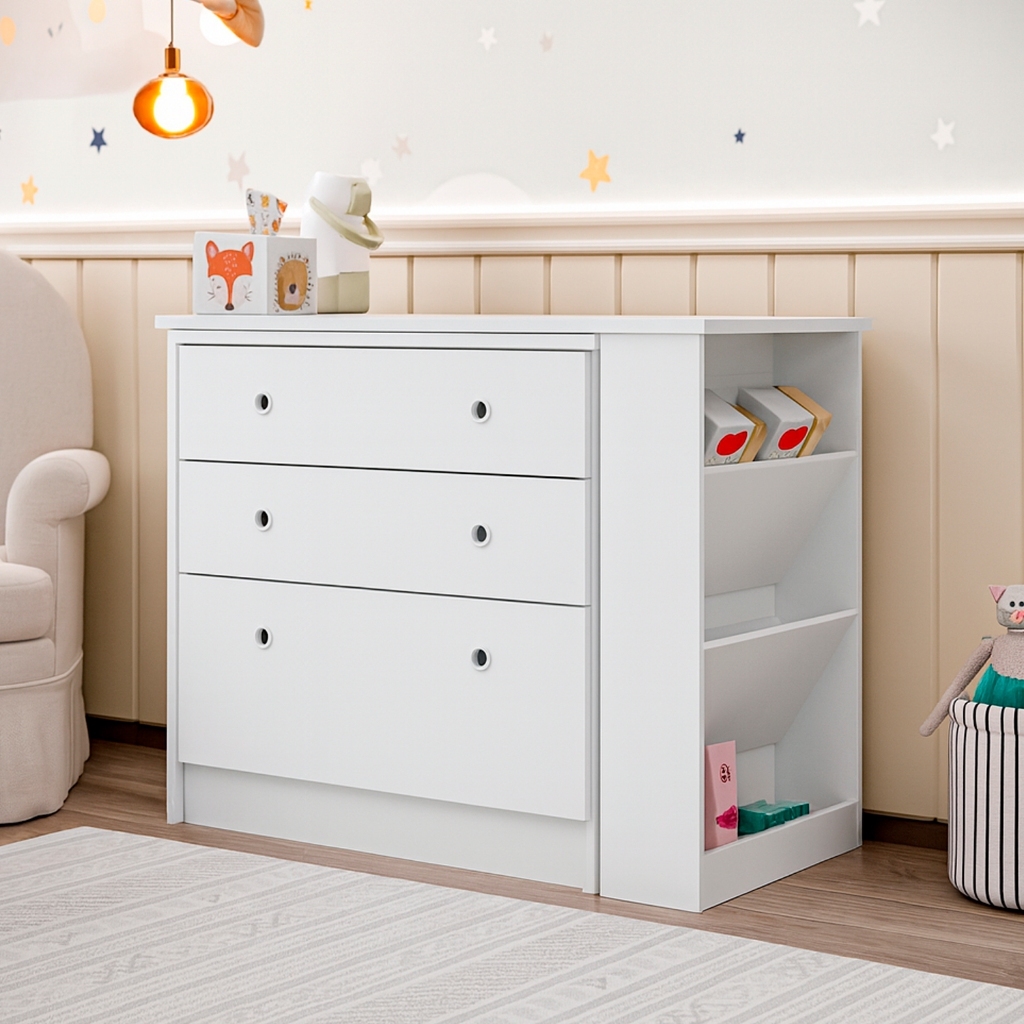 Cômoda Giratória 3 Gavetas Branco Quarto Infanti