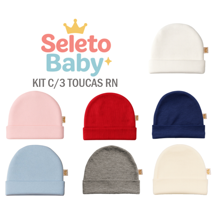 Kit com 3 Toucas RN Maternidade Algodão Premium S