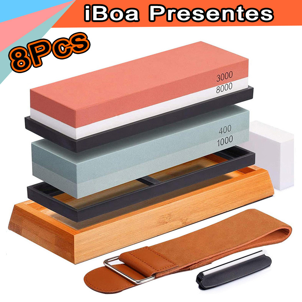 Kit 8 Peças Pedra Afiar Amolar Dupla Face 400/100