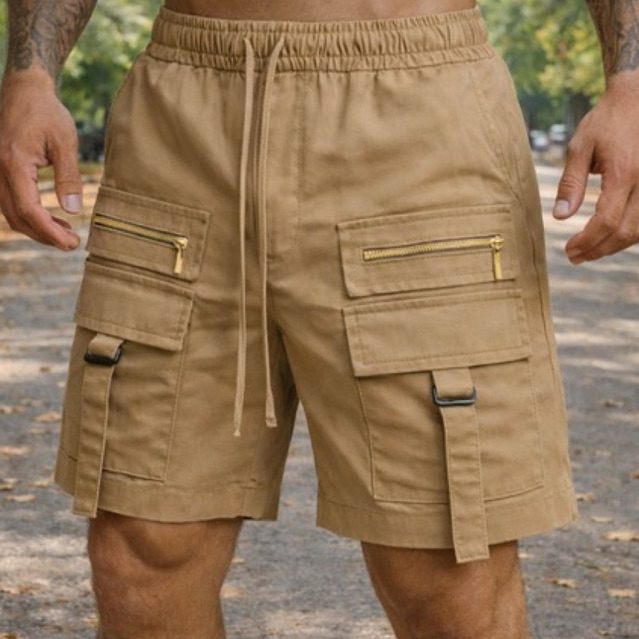Bermuda Cargo Masculina Bolso Frontal E Zíper Com