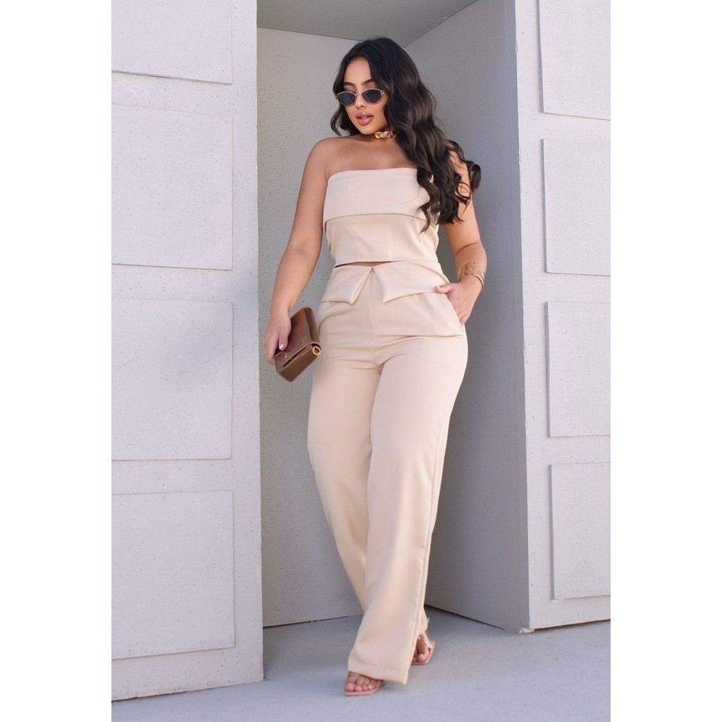 Conjunto Alfaiataria Tomara Caia Calça Pantalona