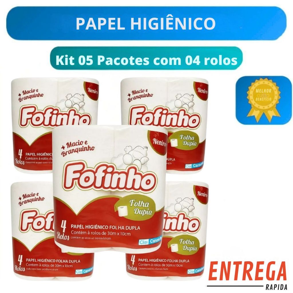 Kit 20 Rolos Papel Higiênico Folha Dupla 30m Fofi
