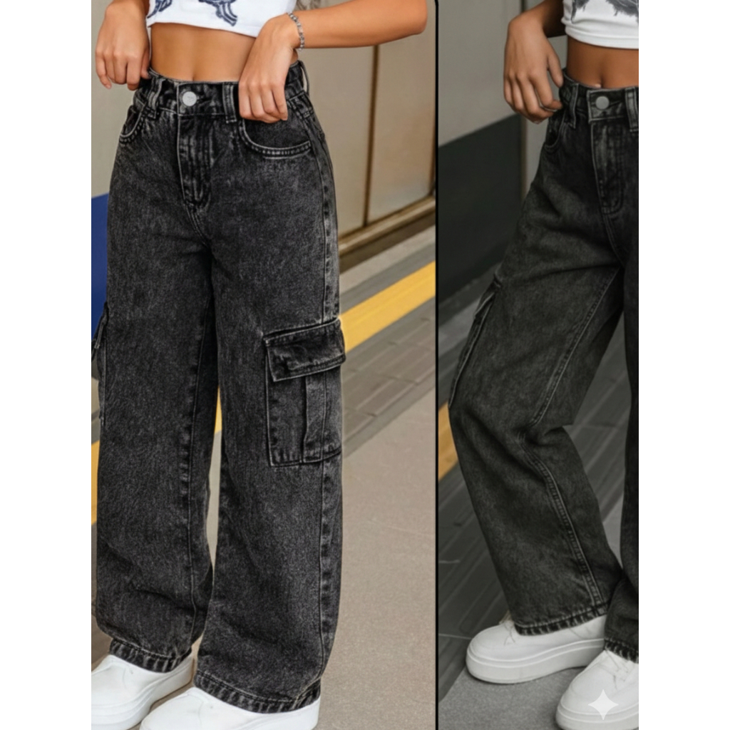 Calça Cargo Jeans Menina blogueirinha Juvenil 10 