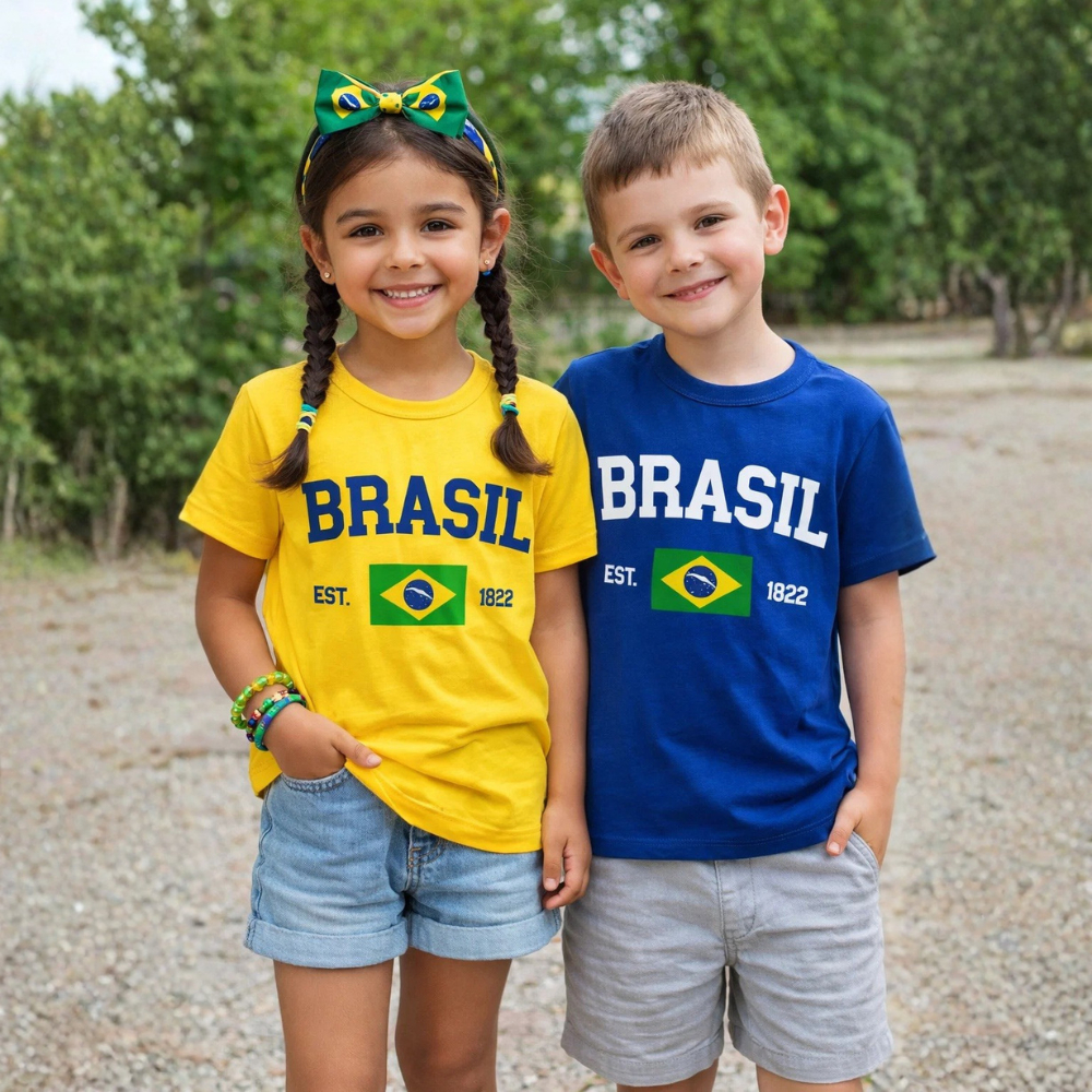 Camiseta Infantil Brasil Unissex Copa do Mundo Tam