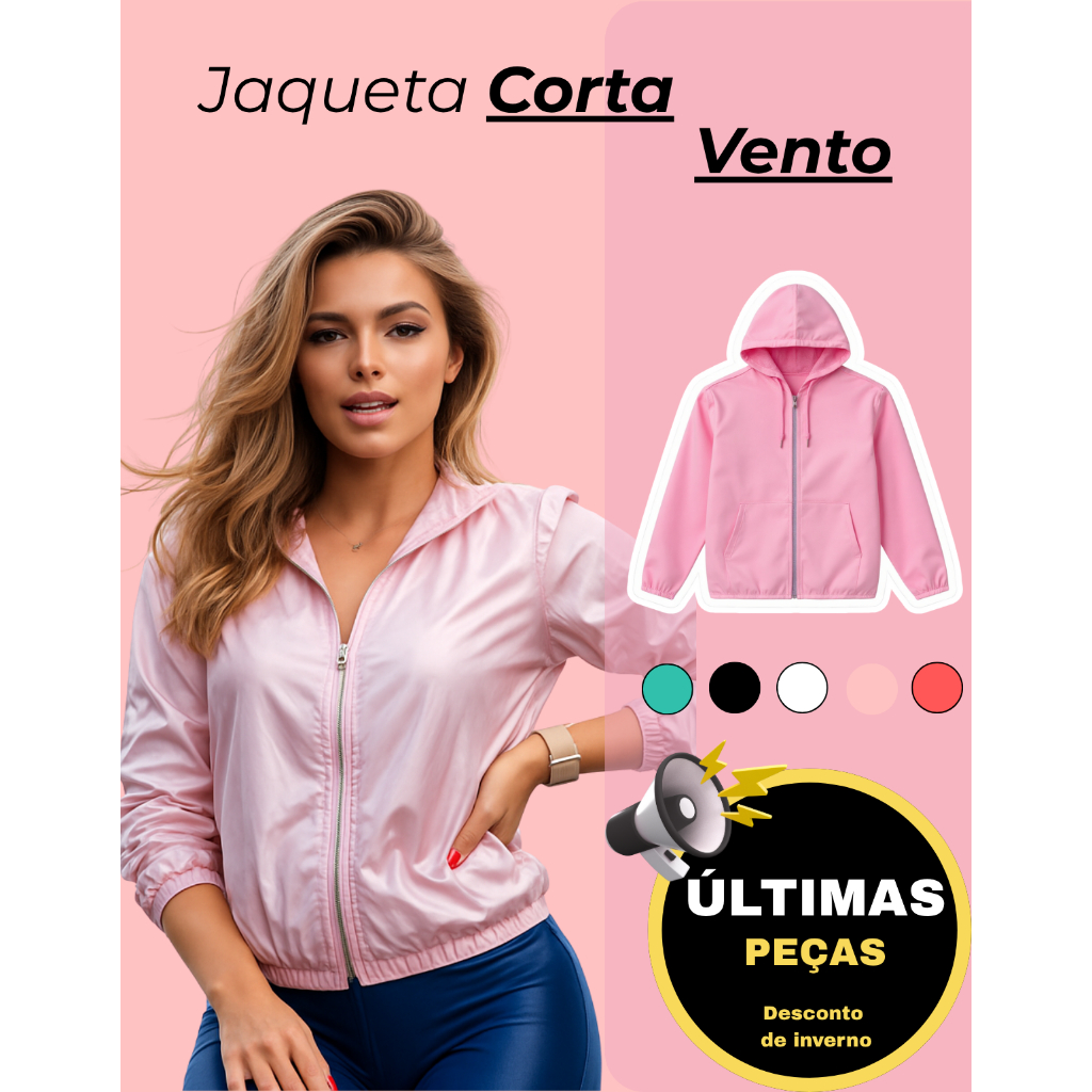 Jaqueta Corta Vento Feminino Premium Com Bolso e C