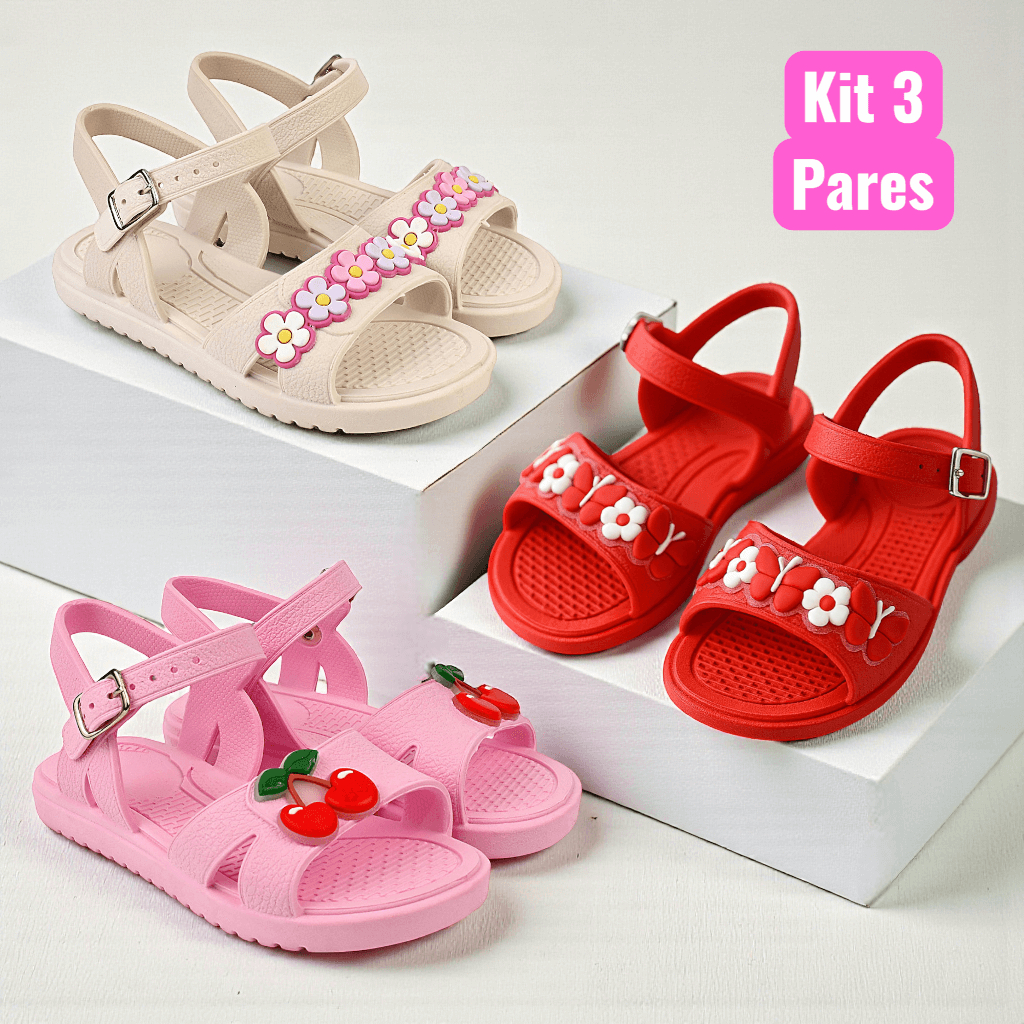 Kit 3 Pares Sandália Infantil Menina Confortável