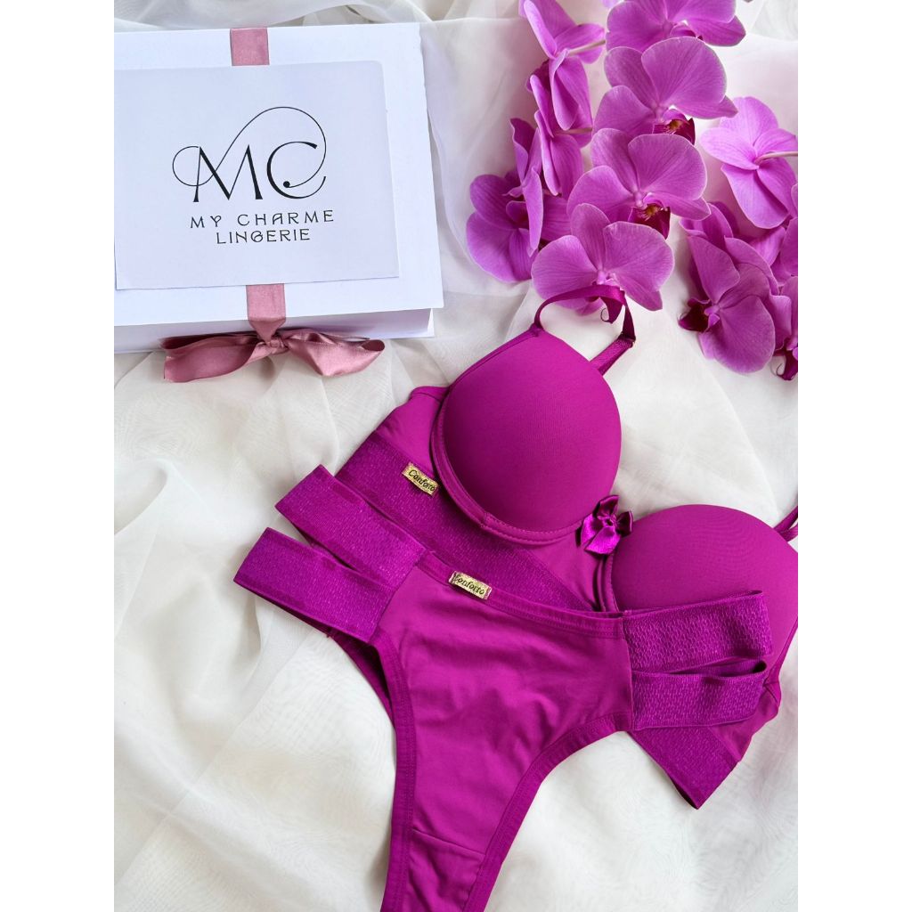 Conjunto Lingerie Sutiã de Bojo e Calcinha Elást