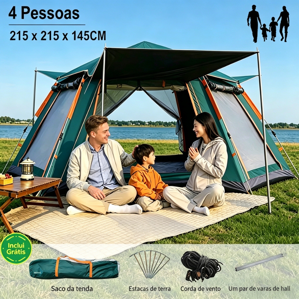 Barraca Camping Automática 4 Pessoas com Varanda,