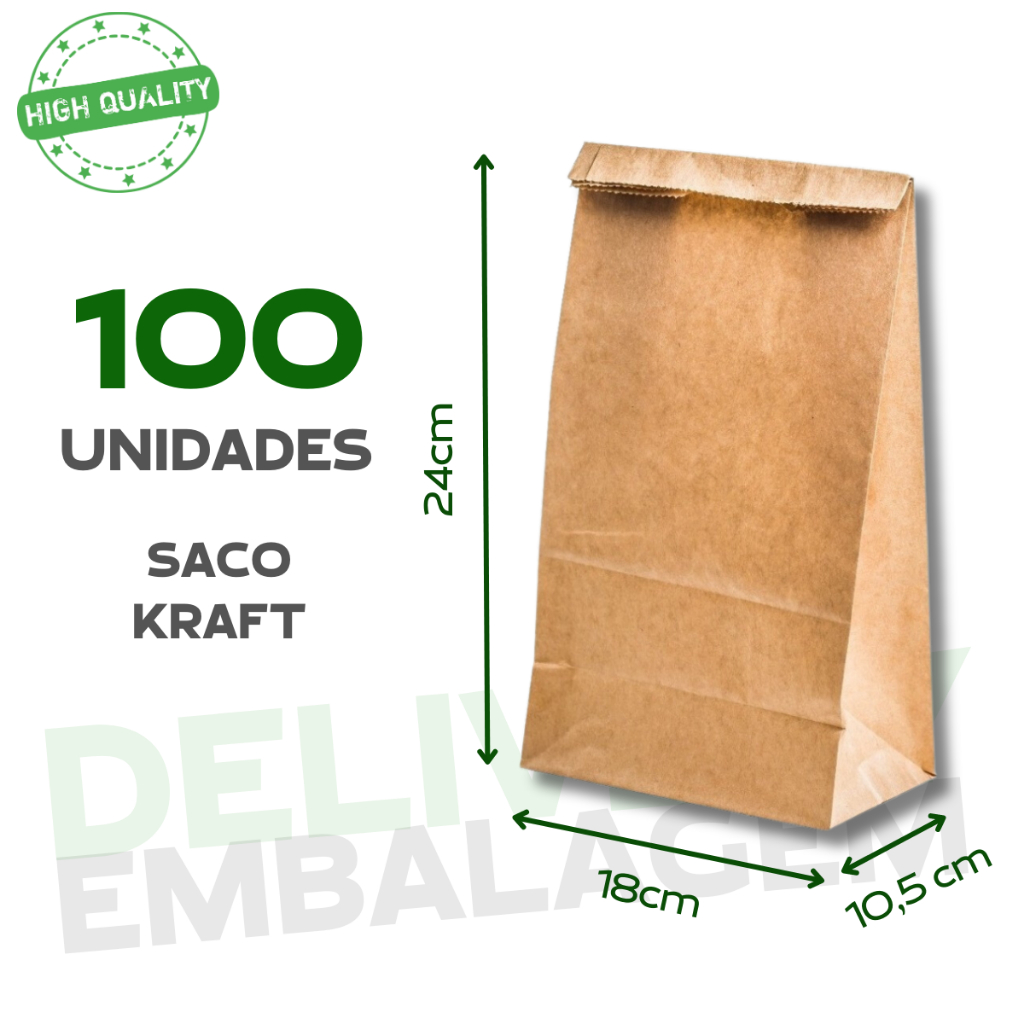 Kit 100 Sacos Kraft Para Delivery Entregas Embalag