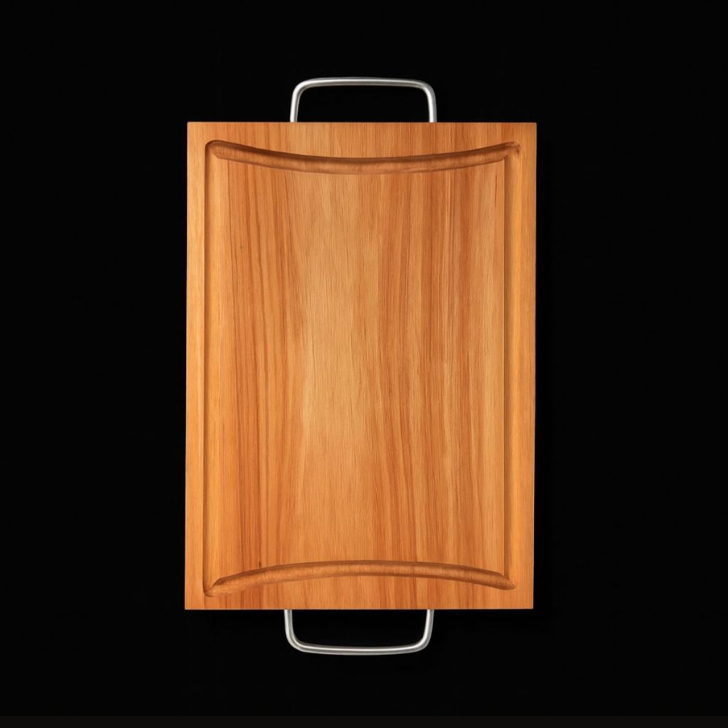 Tabua de Carne em Eucalipto Rústica com Alça Met