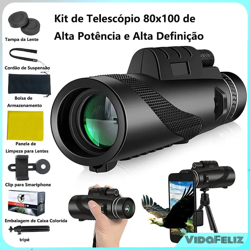 Telescópio Portátil 80×100 HD com Tripé  C