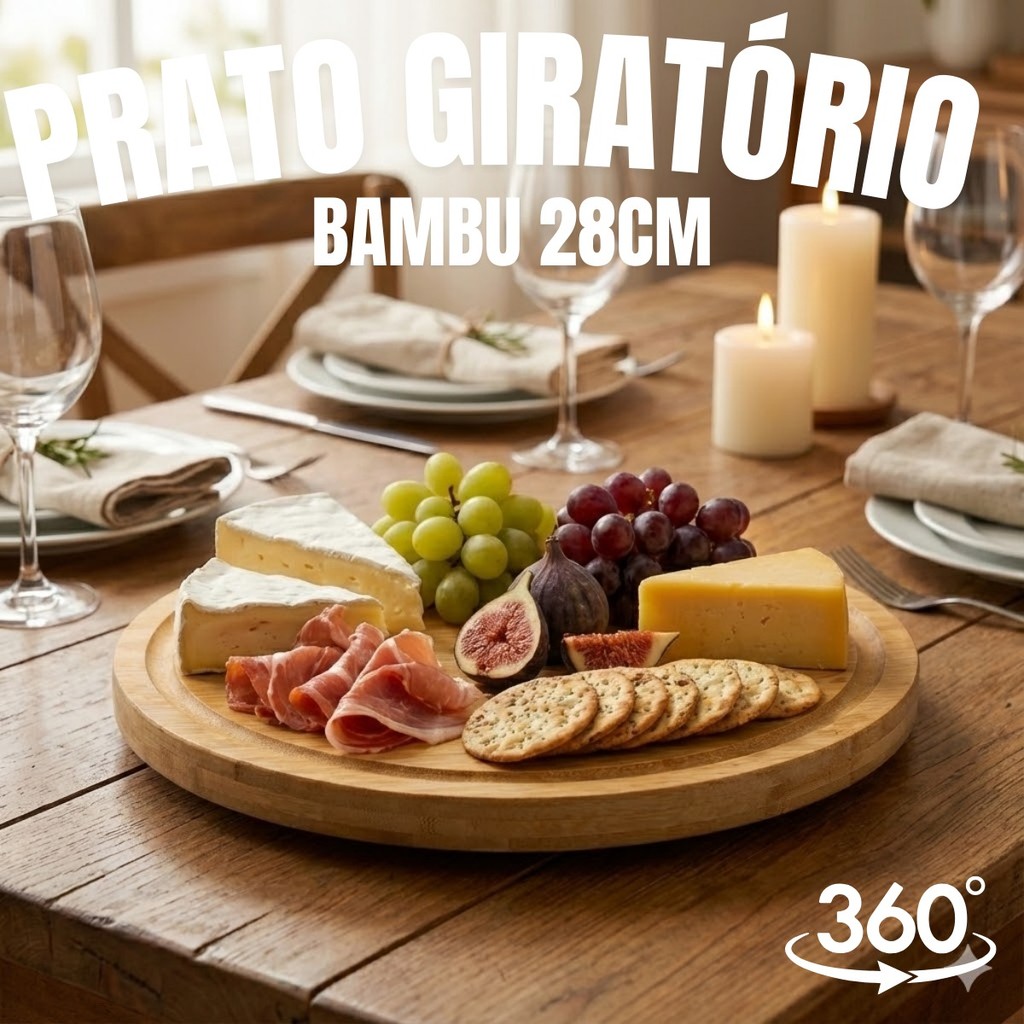 Petisqueira Giratória Bambu 28cm Tábua Frios Ban