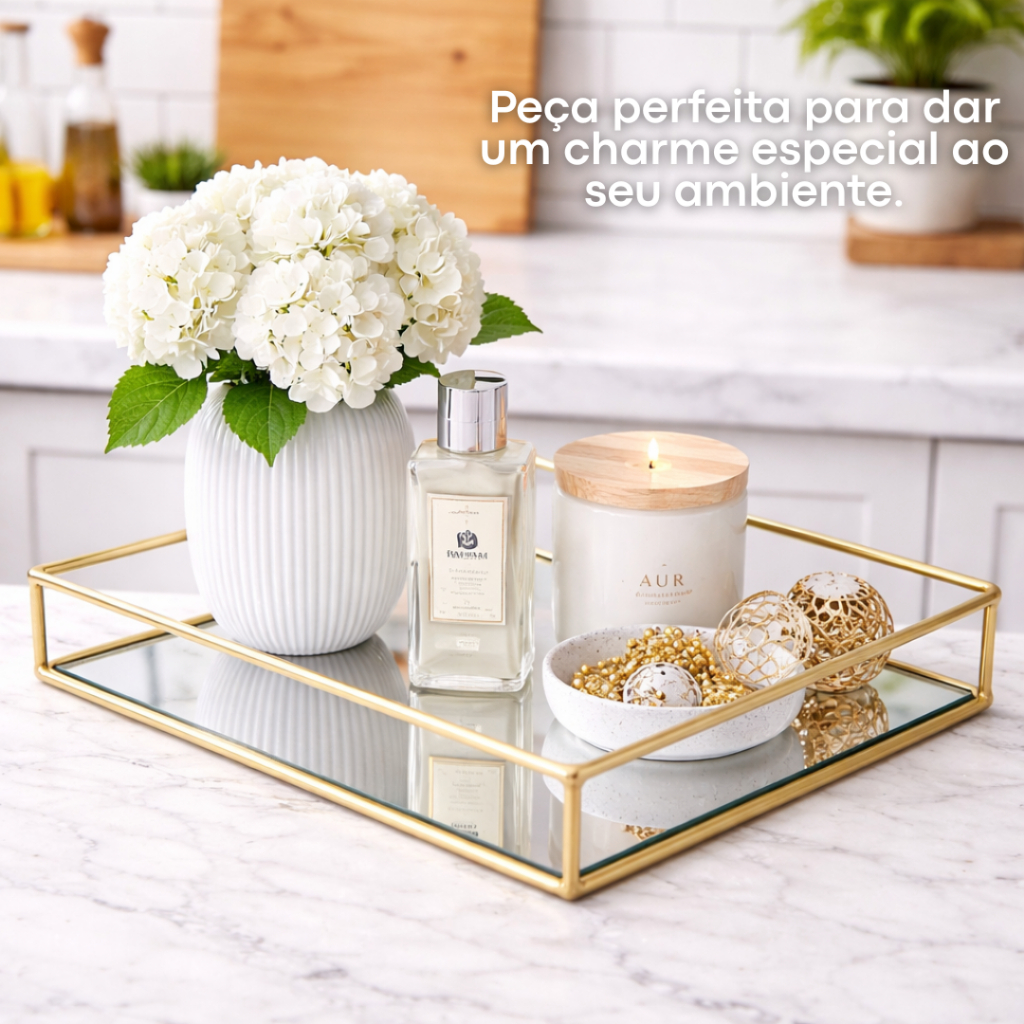 Bandeja Decorativa Espelhada Redonda Retangular Ar