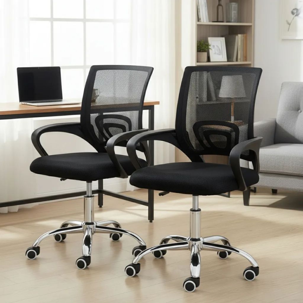 Kit 2 Cadeiras de Escritório Mesh Assento Estofad