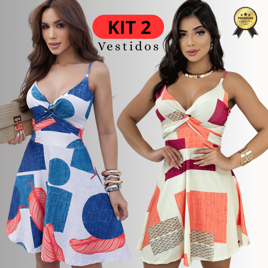 Kit 2 Vestidos Feminino Com Bojo Estampado Soltinh