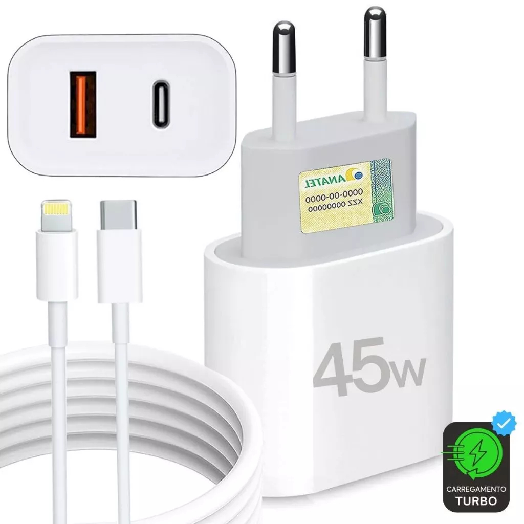 Carregador Iphone Turbo Fonte 45W 2 Entradas USB e