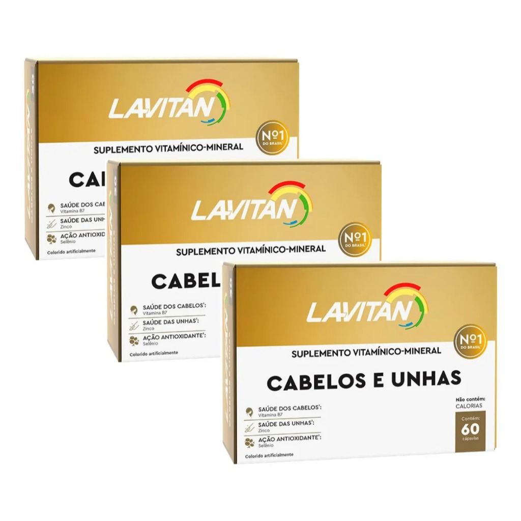 Kit 3x Lavitan Mais Hair Cabelos E Unhas 60 Caps (