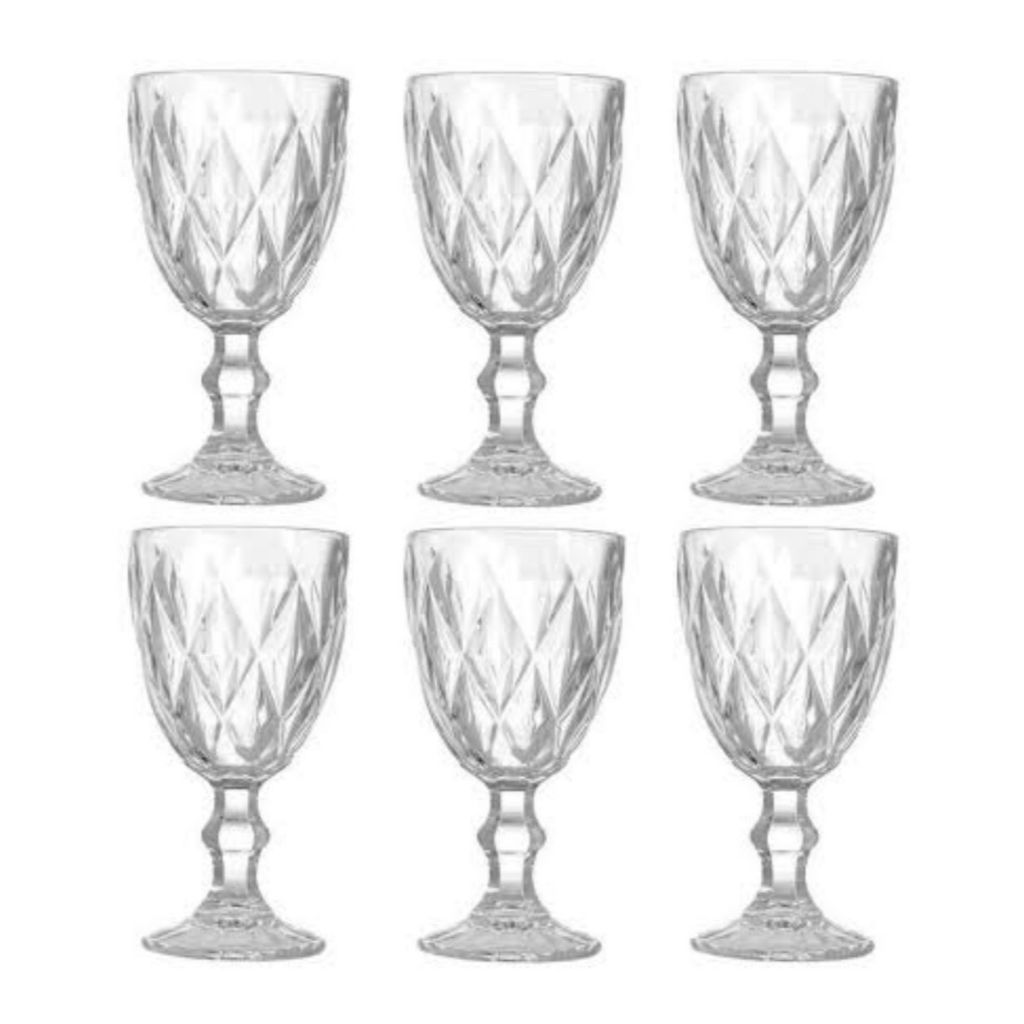 Jogo De 6 Taças Diamond Vidro Transparente 320ml 