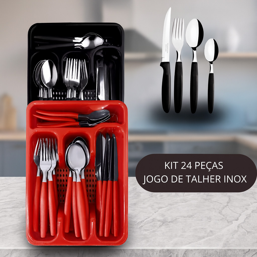 Jogo De Talheres Inox Com 24 Peças + Suporte Gave