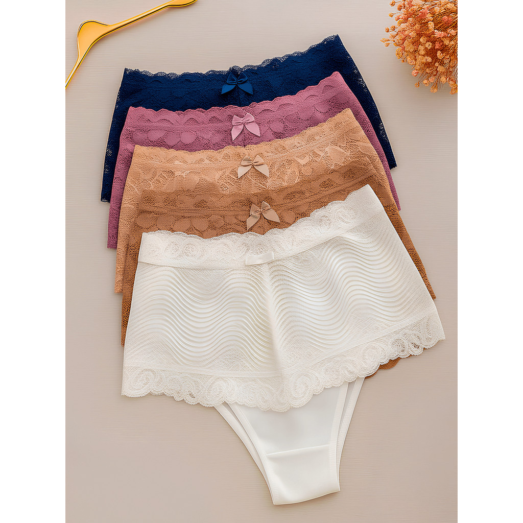 Kit 5 Calcinha Cinta de Renda Cintura Alta Poliami