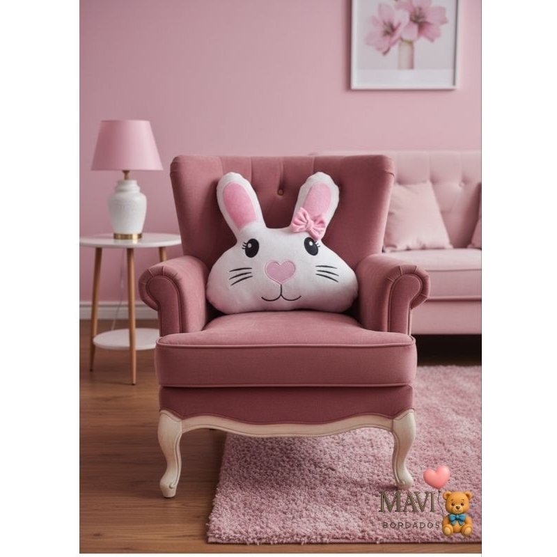 Almofada Bordada de Coelho Super Fofo Azul | Rosa 