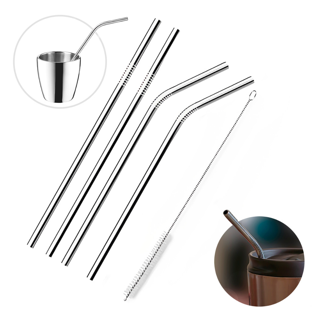 Combo 04 Canudos Inox Com Escova Ecológico Reutil