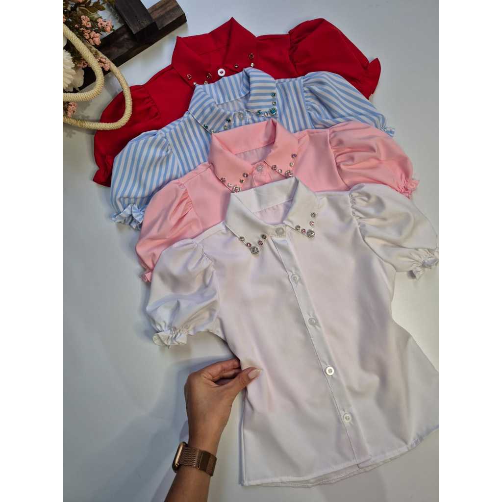 Camisa Social Infantil Menina Manga Curta Evangeli