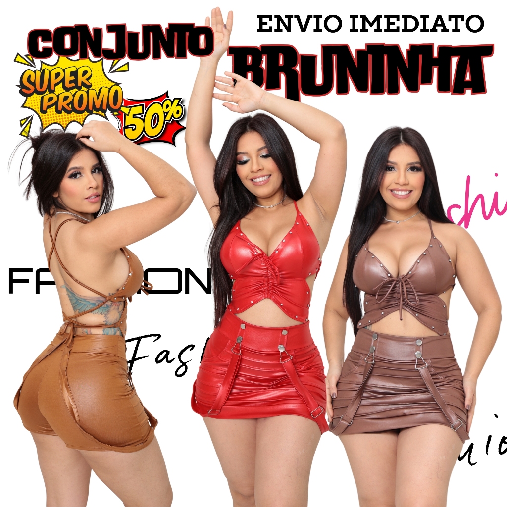 Conjunto Feminino Couro Cirrê Premium Short Saia 