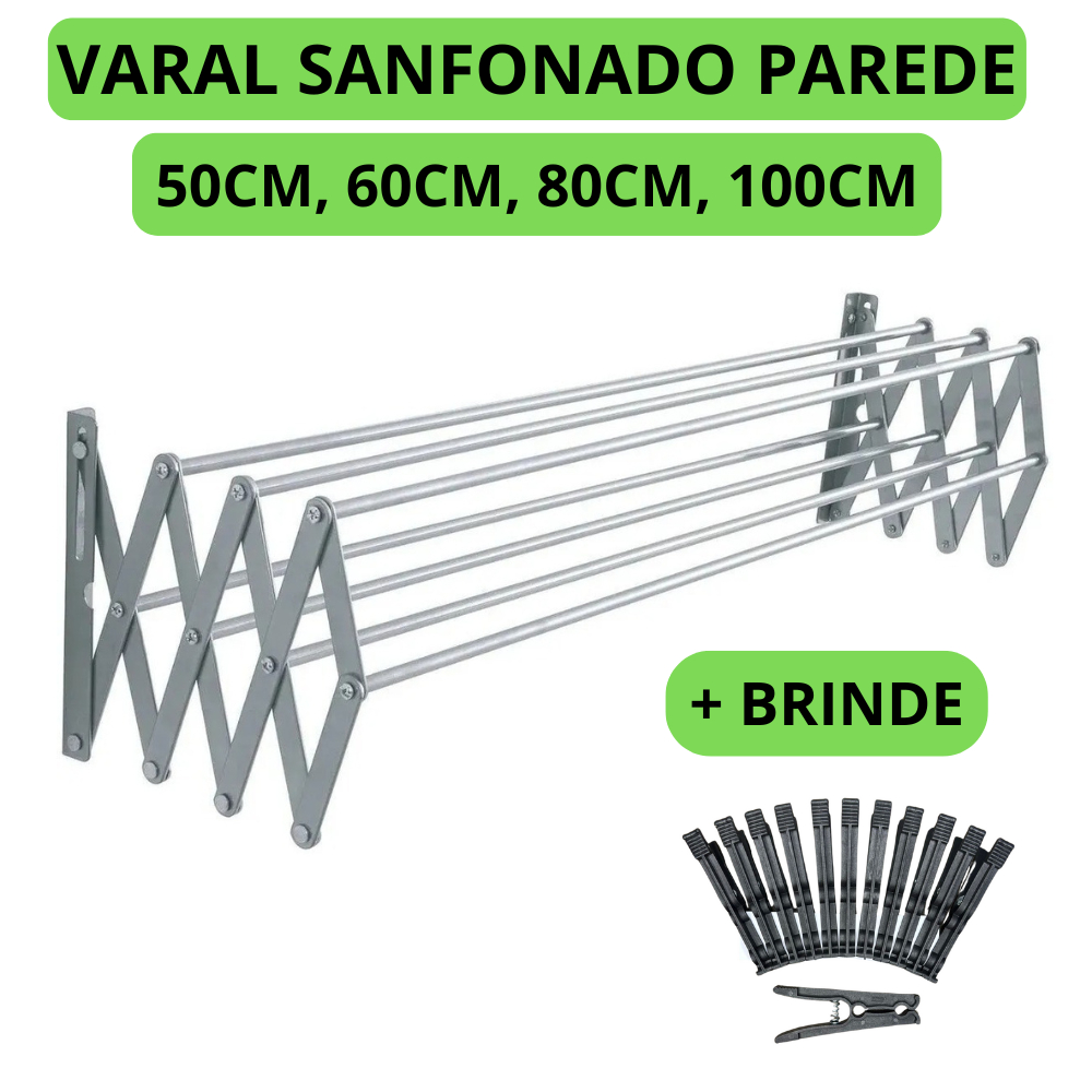 Varal De Roupa Retratil sanfonado Parede varios ta