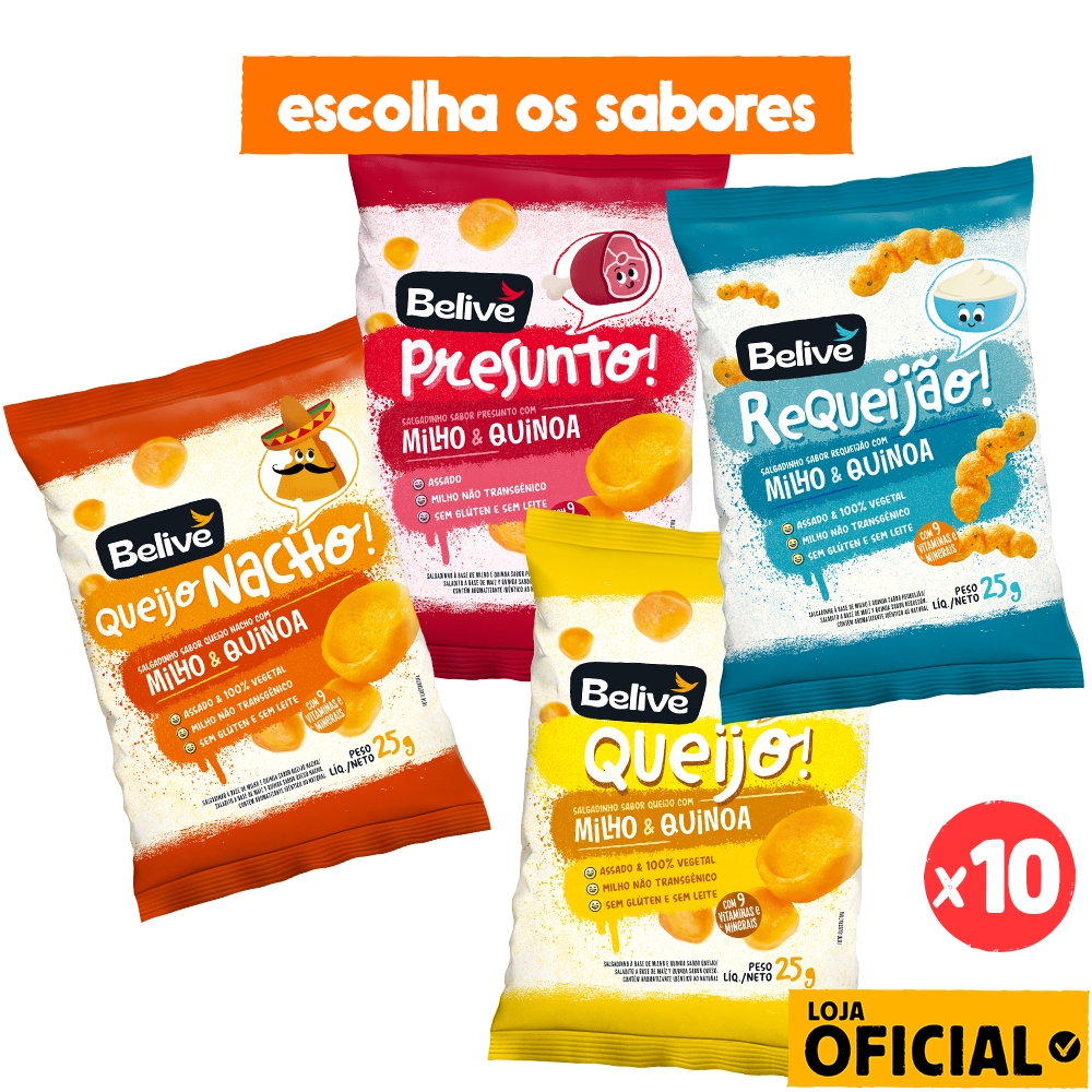 Kit 10 Salgadinhos de Milho Sem Glúten Sem Leite 