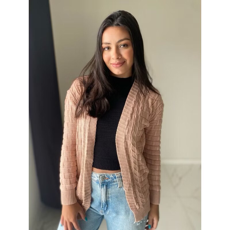 Casaco Trança Tricot feminino cardigan kimono mod