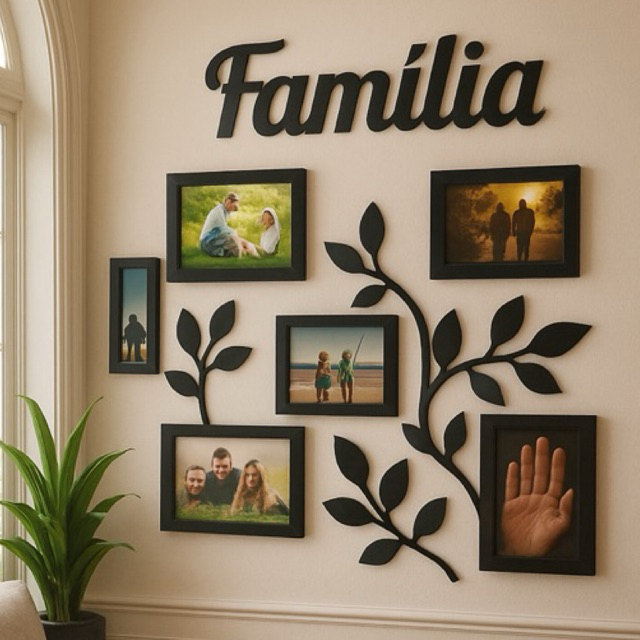 Quadro Família em MDF 50x45cm com Molduras  Paine