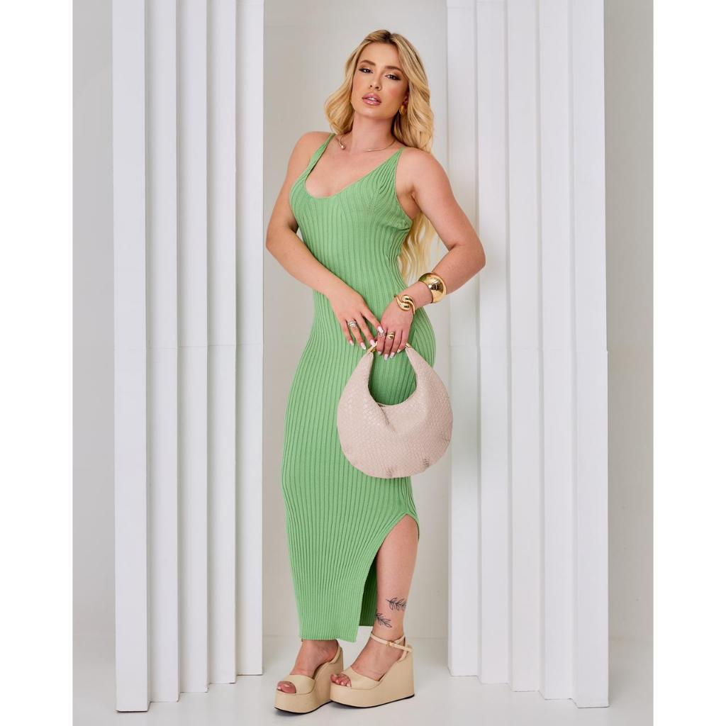 Vestido Feminino Longo Tricot Modal Alça Fina com