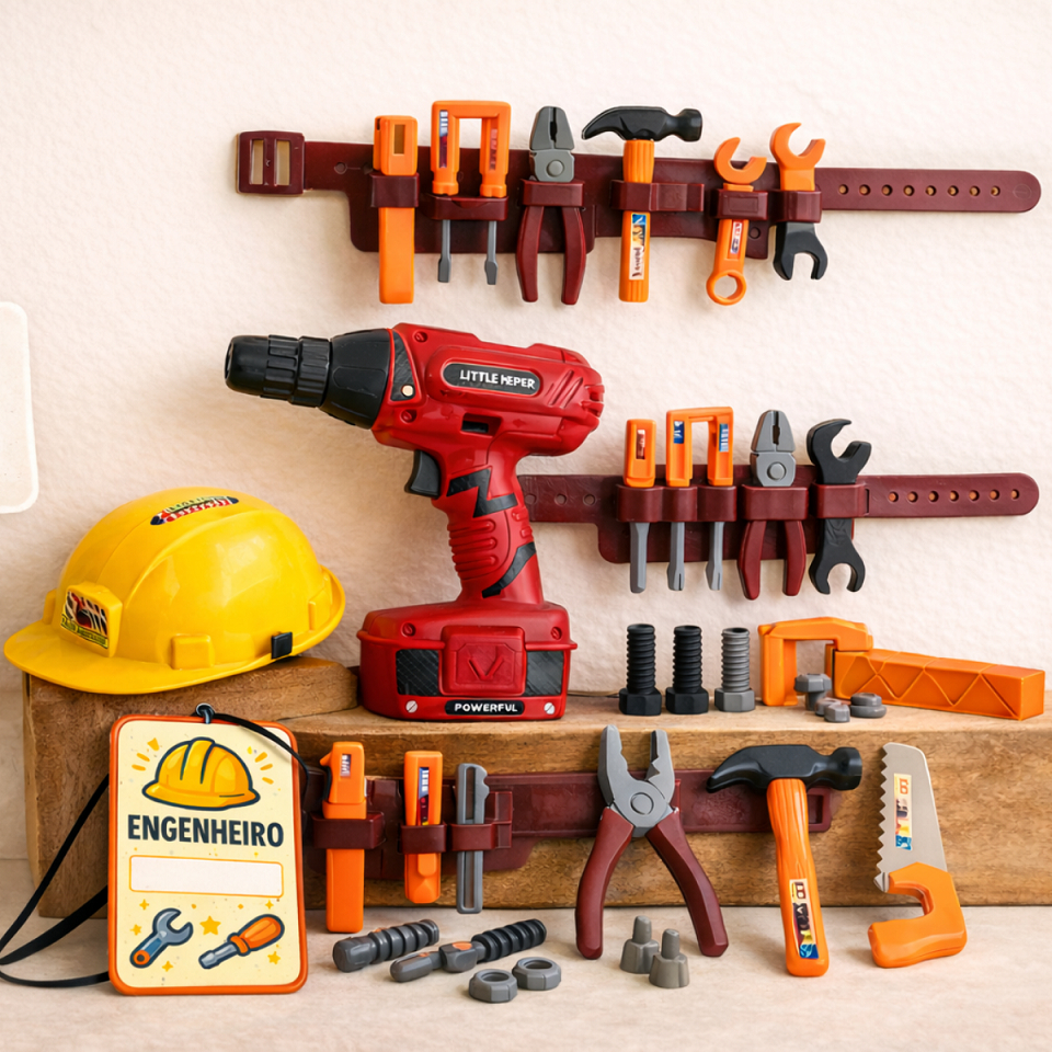 Kit Ferramentas Infantil Parafusadeira Cinto E Cap