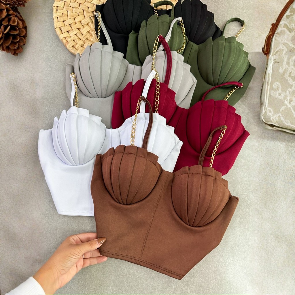 Cropped Sereia Concha Liso Moda Blogeira Retro Neo