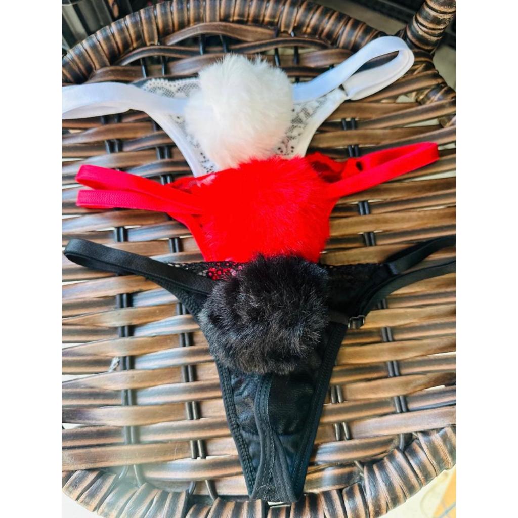 Calcinha Pelucia Pompom Fio Renda Com Regulagem Na